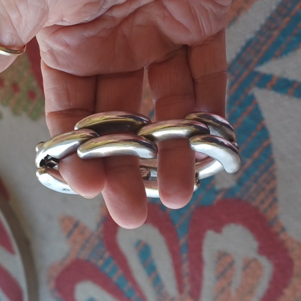 Vintage Hinged Link Bracelet Chunky 63gm of Sterling Silver 925 - Picture 8 of 12